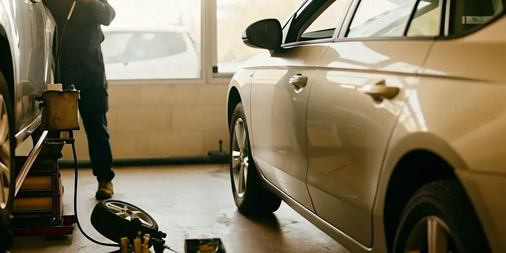 Mechanic servicing a car equipped with an ignition interlock device