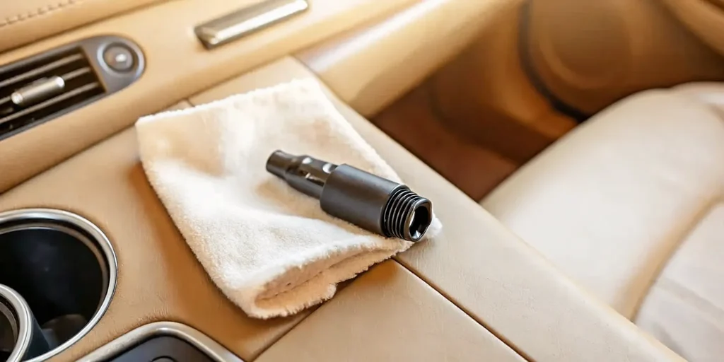 Clean removable ignition interlock mouthpiece beside a soft cloth