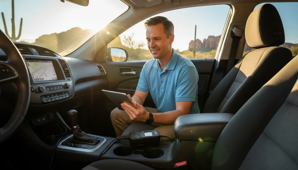 Technician preparing an ignition interlock calibration service appointment