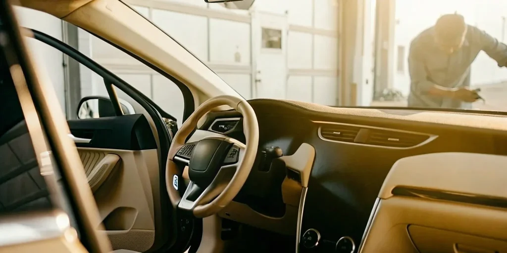 Technician preparing an ignition interlock device for an electric vehicle