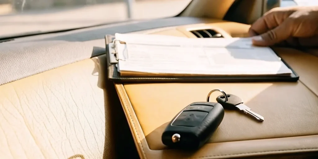 Driver organizing documents before an ignition interlock installation