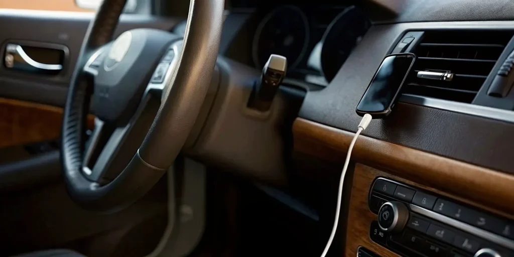 Ignition interlock device handset being connected to a diagnostic tablet at a service center