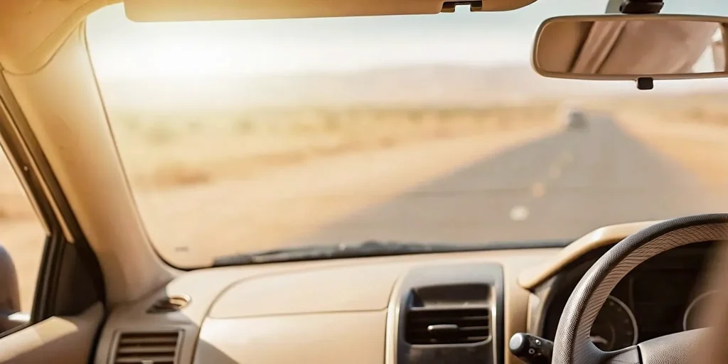 Driver pulling over safely on an Arizona road during an ignition interlock rolling retest