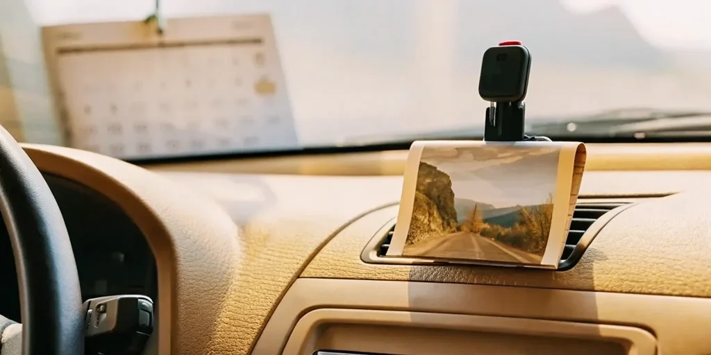 Car dashboard with ignition interlock device and warning indicator showing a missed calibration alert