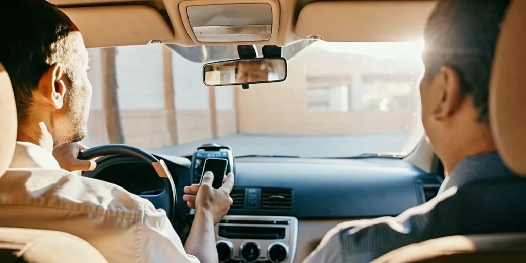 Technician installing an ignition interlock device in a modern car with a driver