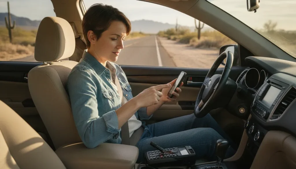 Arizona driver documenting a damaged ignition interlock device while parked and seeking emergency interlock device repair