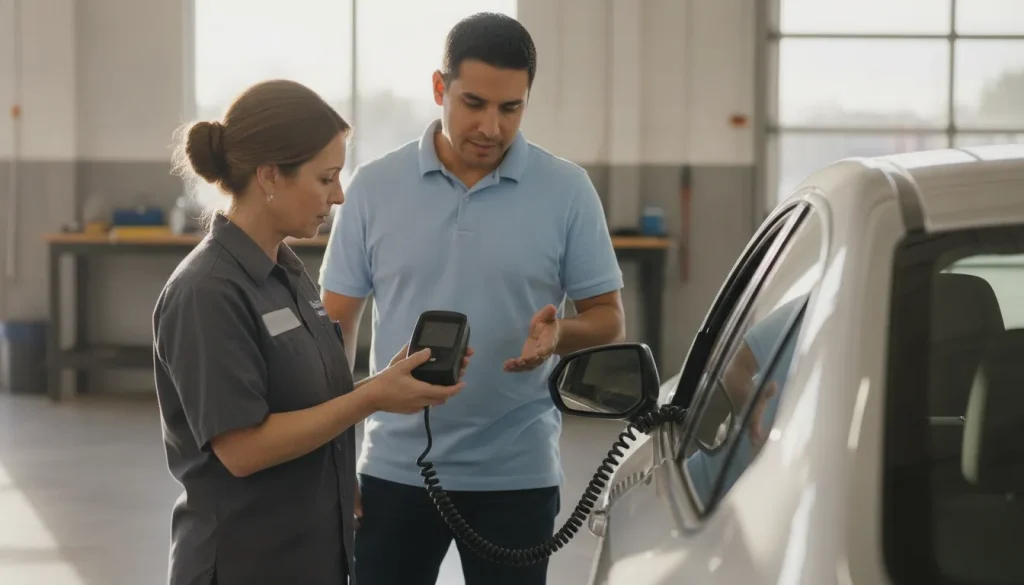 Arizona driver reviewing ignition interlock provider requirements with a certified technician